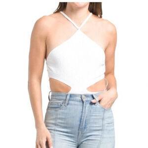 NEW! Zara White Cut Out Halter Ribbed Bodysuit